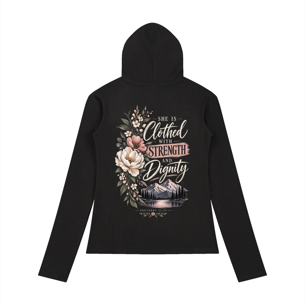 Proverbs 31:25 Women’s Slim Half-Button Hoodie