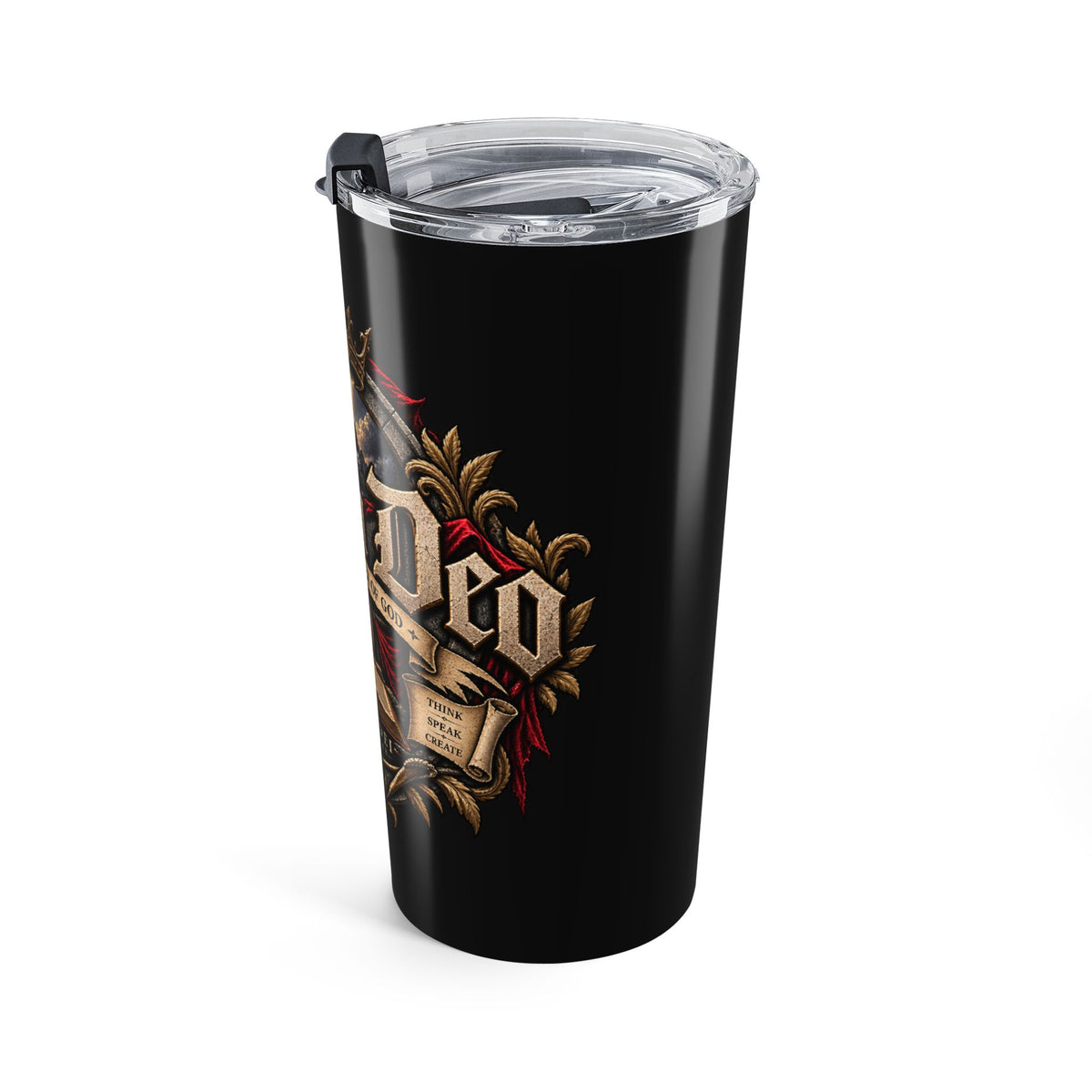 20oz Christian Tumbler – Coram Deo Crest Travel Cup (Cross, Crown & Latin Motto)