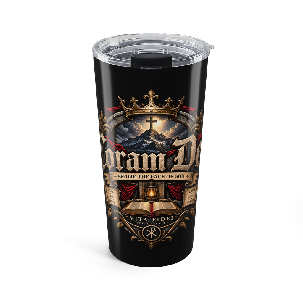 20oz Christian Tumbler – Coram Deo Crest Travel Cup (Cross, Crown & Latin Motto)