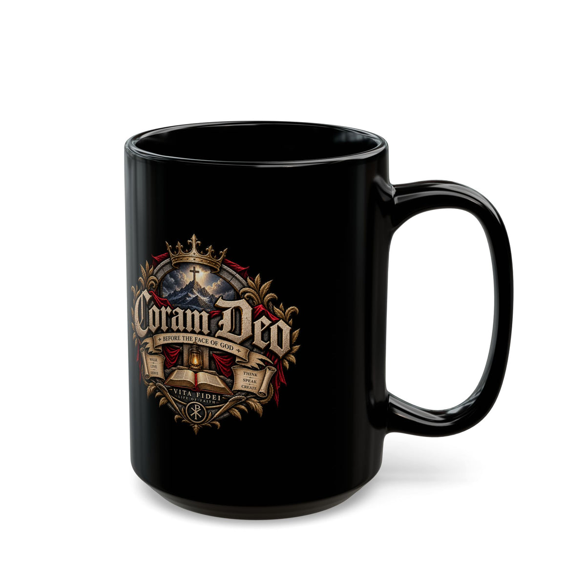 Coram Deo Black Coffee Mug