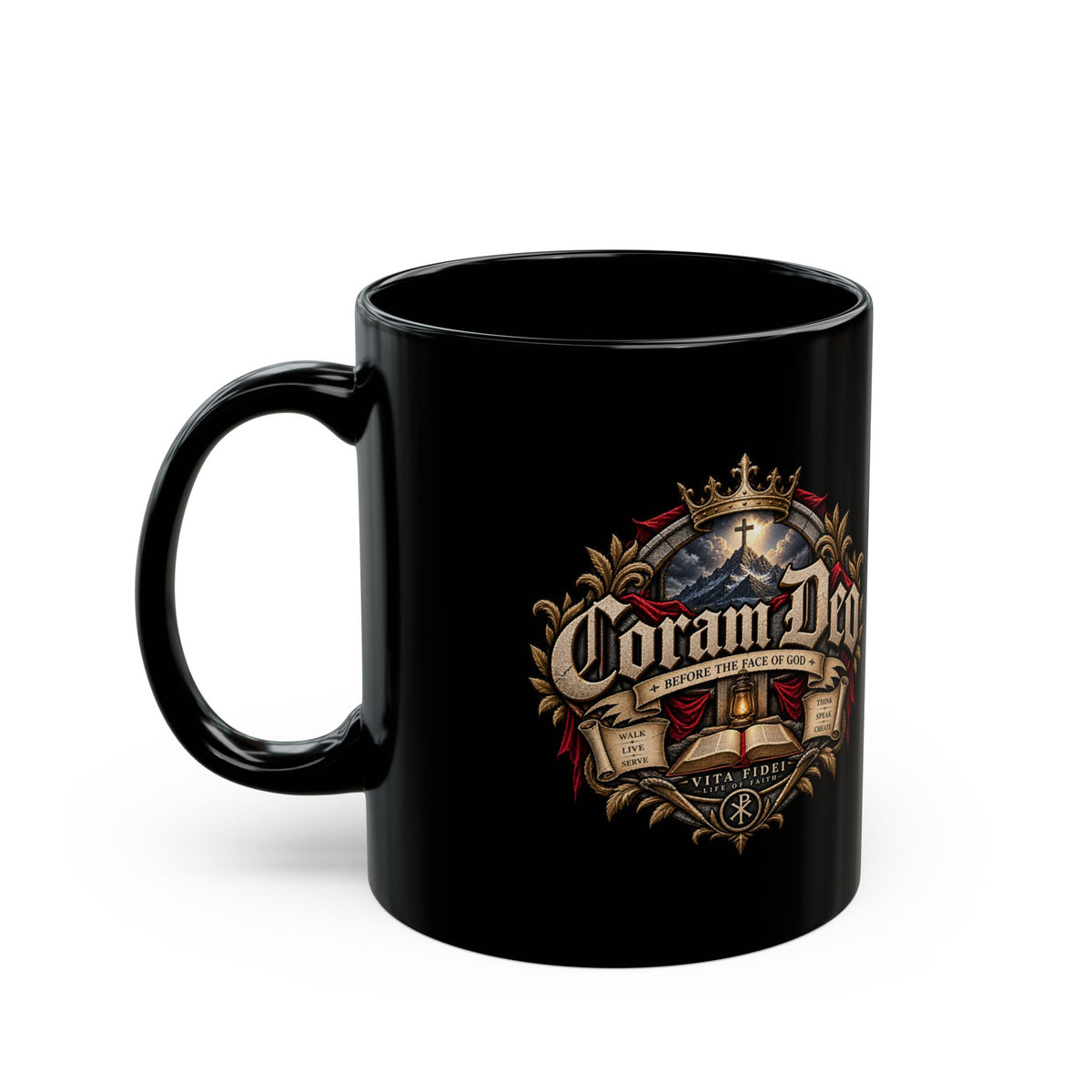 Coram Deo Black Coffee Mug