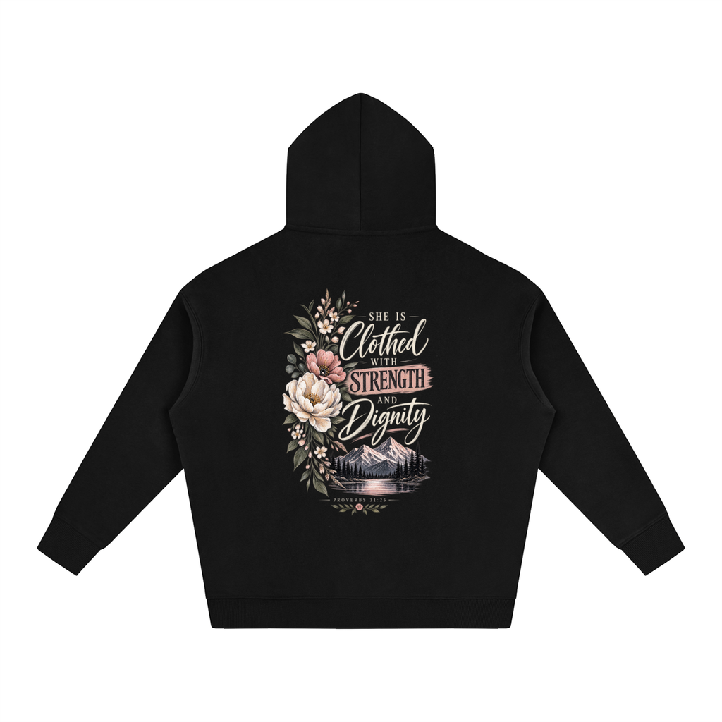 Proverbs 31:25 Oversize Fleeced Hoodie - Christian Faith