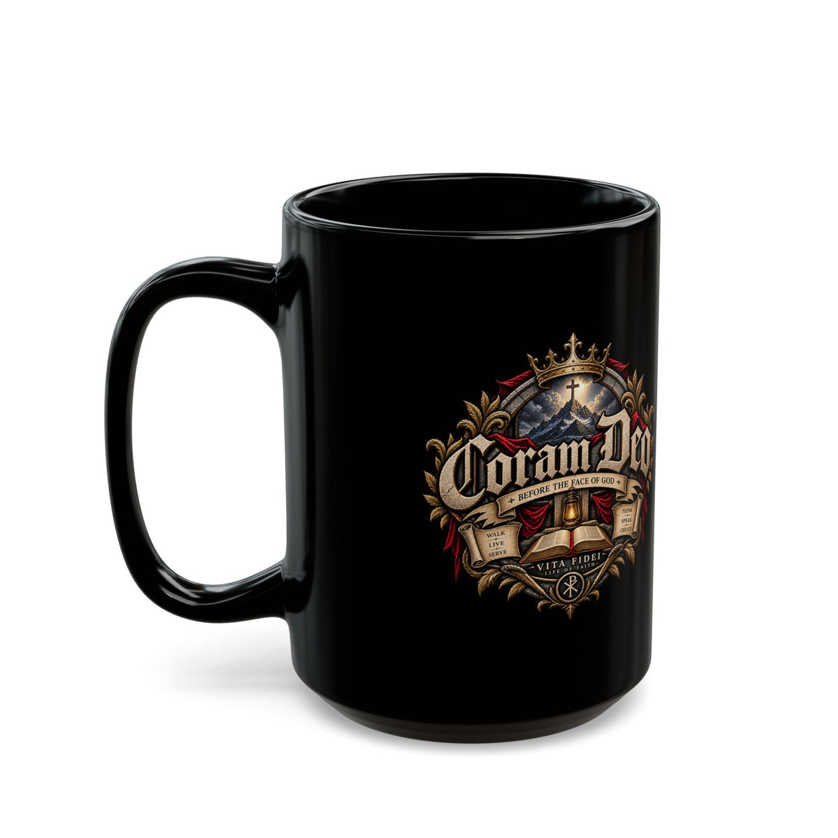 Coram Deo Black Coffee Mug