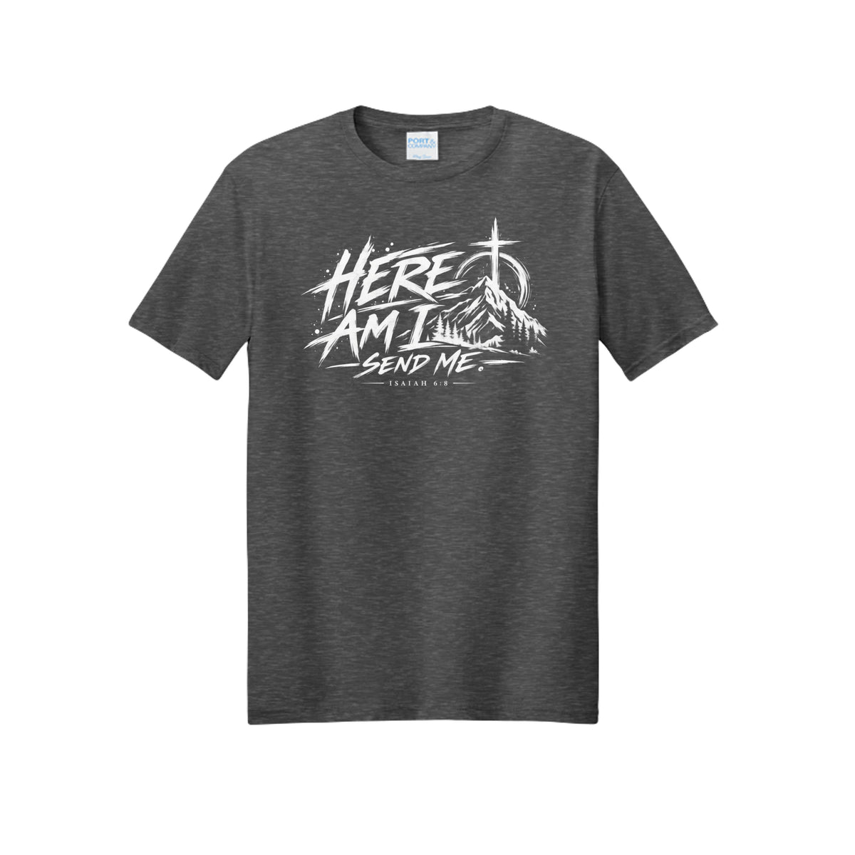 Here Am I, Send Me Isaiah 6:8 Christian T-shirt in Black Heather