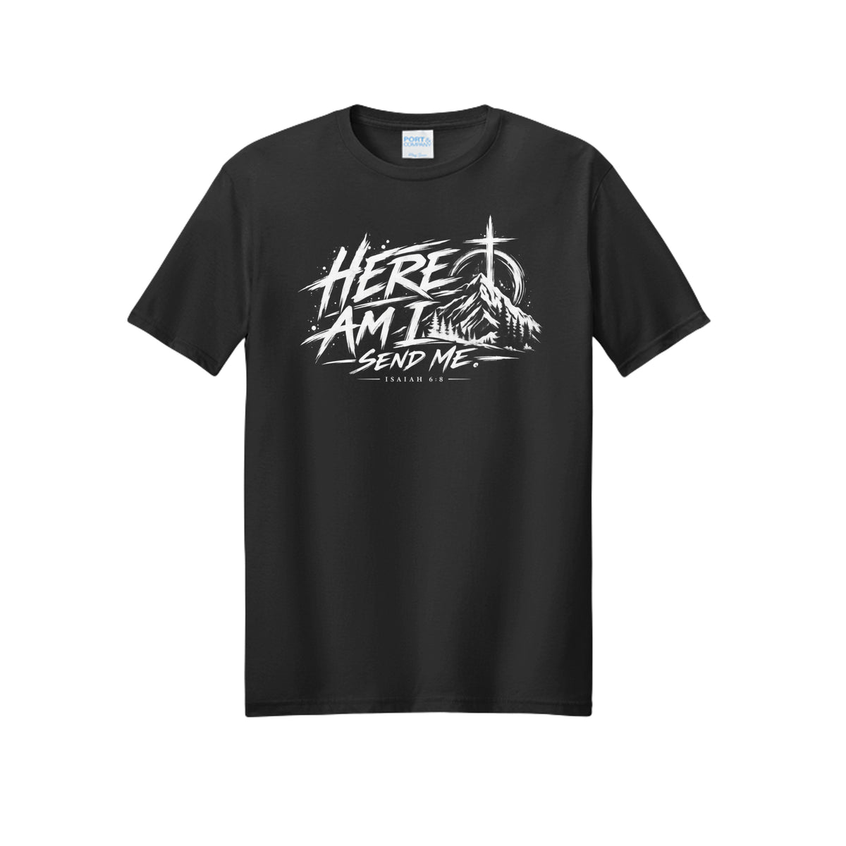 Here Am I, Send Me Isaiah 6:8 Christian T-shirt in Jet Black